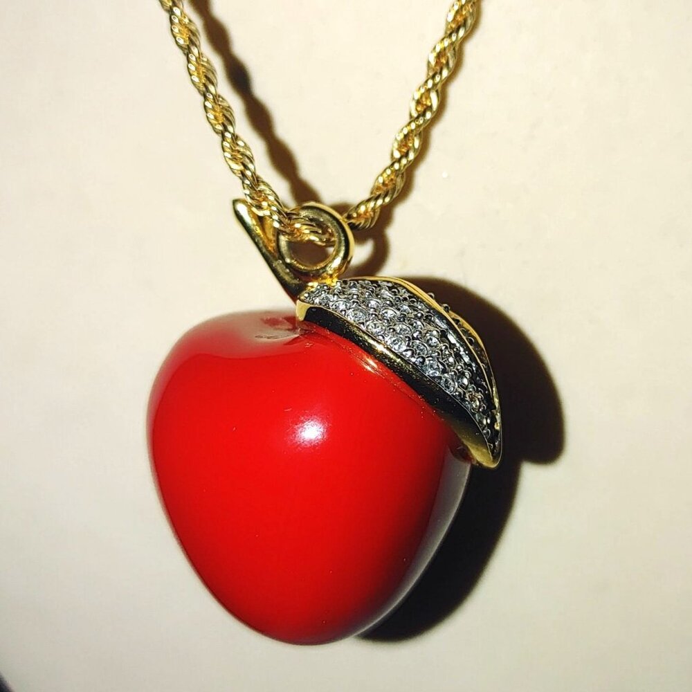 Red Apple Pendant Necklace Vintage Kenneth Jay La… - image 2